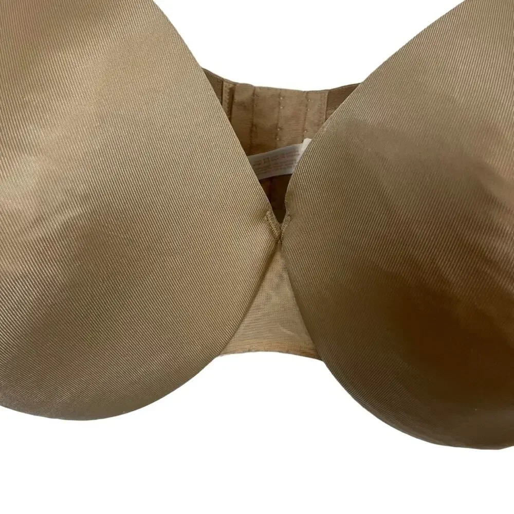 CACIQUE LIGHTLY LINED FULL COVERAGE Beige Tan Smooth Underwire Bra Satin 44DDD